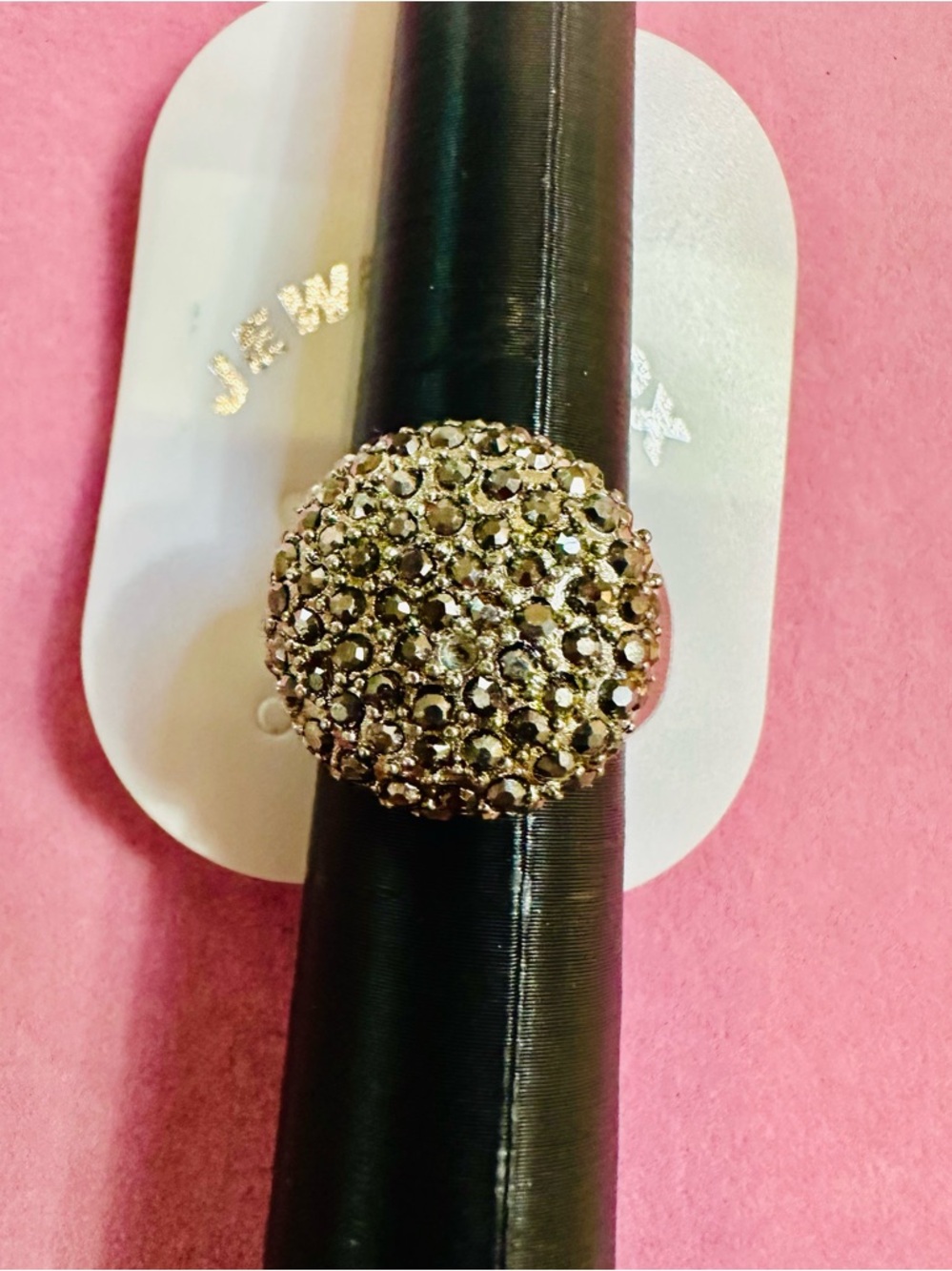 Silver Tone Rhinestone Pavé Dome Ring Size 7